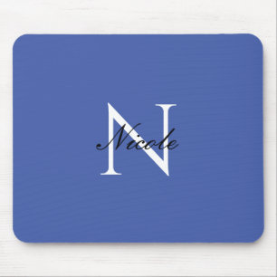 Mousepad Monograma Inicial Nome Próprio Manuscrito Azul