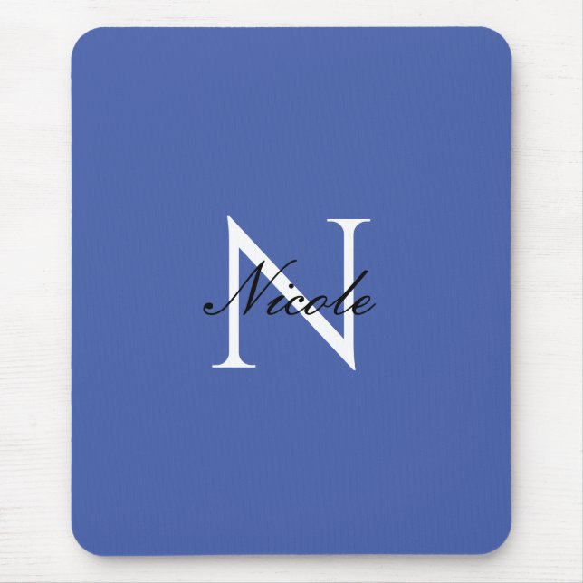 Mousepad Monograma Inicial Nome Próprio Manuscrito Azul (Frente)