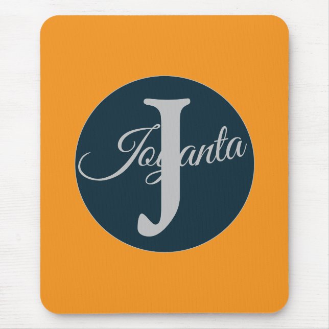 Mousepad Monograma laranja cinza azul personalizado Elegant (Frente)