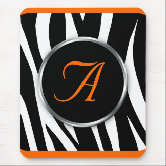 Mousepad Monograma Laranja Impressão Chic Zebra