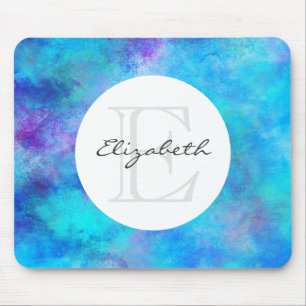 Mousepad Monograma Legal de Abstrato Azul e Roxo
