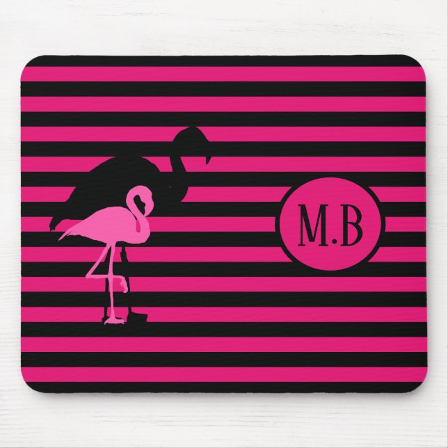 Mousepad Monograma legal Flamingo Black and Pink Strips (Frente)