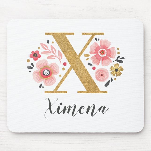 Mousepad Monograma - Letra Dourada Cinza Inicial (Frente)