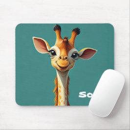 Mousepad Monograma Linda girafa giratória para seu Blue