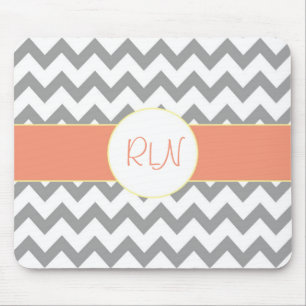 Mousepad Monograma listrado cinzento e Salmon de Chevron