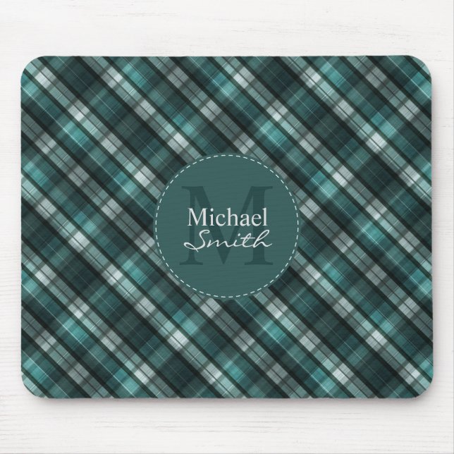 Mousepad Monograma listrado (da xadrez verde escuro do (Frente)