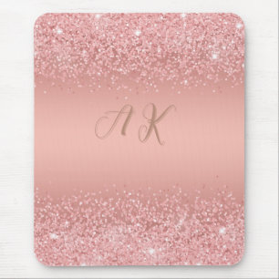 Mousepad Monograma Luxuoso em Rosa Dourado Elegante com Bri