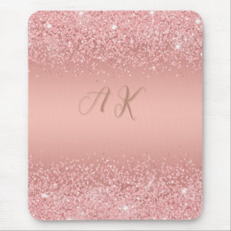 Mousepad Monograma Luxuoso em Rosa Dourado Elegante com Bri