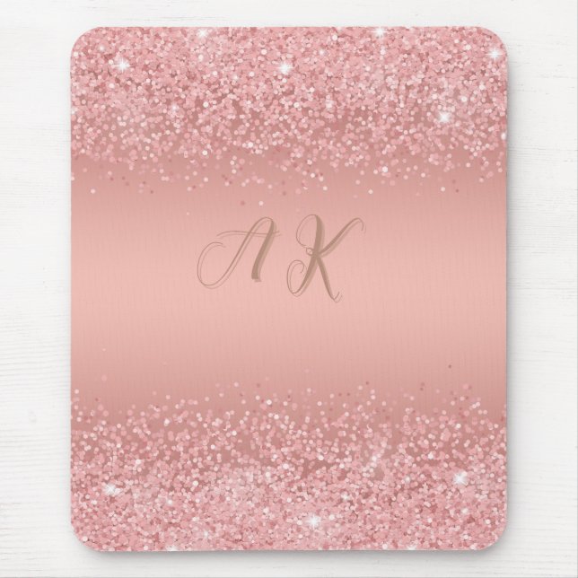 Mousepad Monograma Luxuoso em Rosa Dourado Elegante com Bri (Frente)