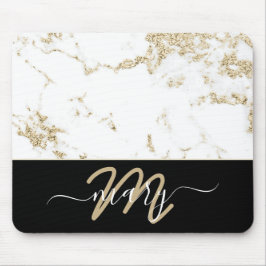 Mousepad Monograma Marble Elegante Dourado Branco Traseiro