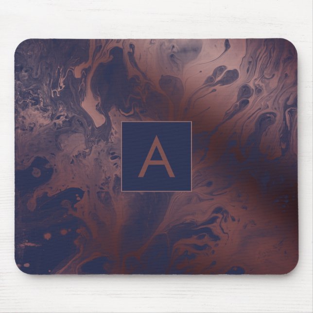 Mousepad Monograma Mármore Moderno e Ousado em Dourado Rosa (Frente)