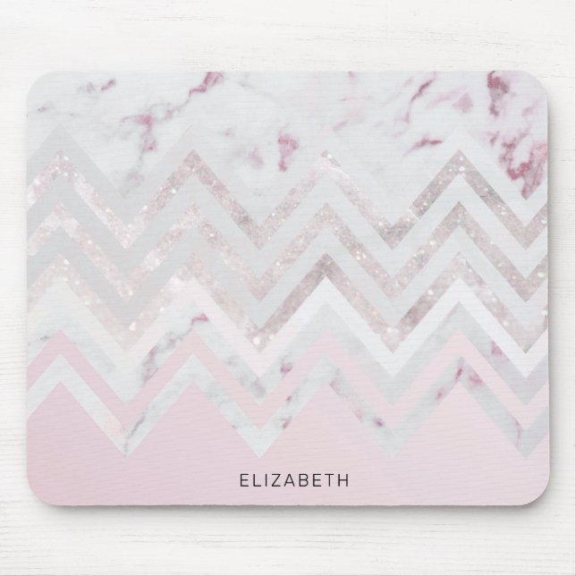 Mousepad Monograma mármore rosa com brilho em dourado rosa  (Frente)