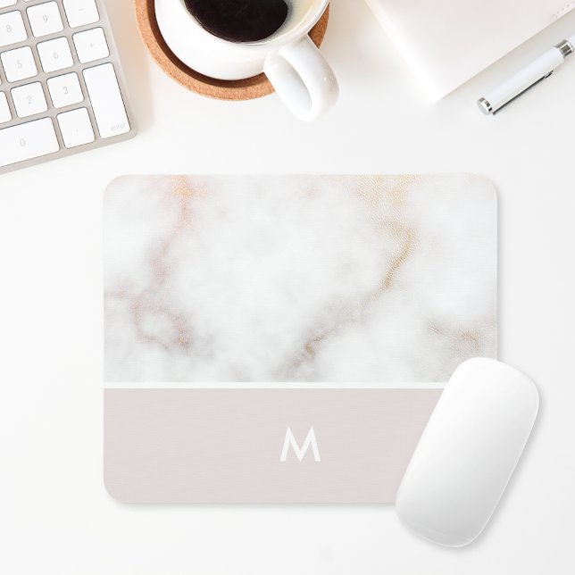 Mousepad Monograma Mármore Rosa Desbotado e Dourado (Criador carregado)
