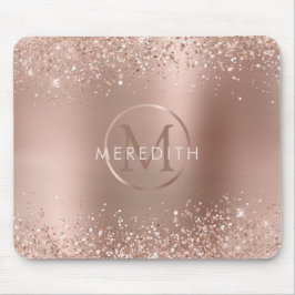 Mousepad Monograma Metálico de Rosa Glitter Dourado Chic