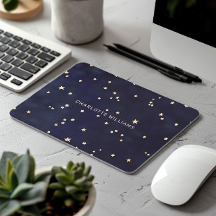 Mousepad Monograma Minimalista de Estrelas Douradas do Céu
