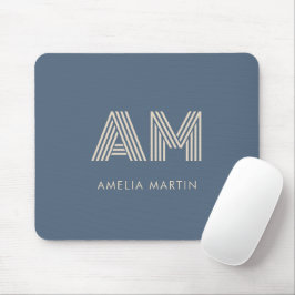 Mousepad Monograma Minimalista em Azul Ardósia e Bege Areia