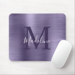 Mousepad Monograma Mínimo Elegante Brugado de Metal Roxo<br><div class="desc">Mínimo Elegante escovado de metal roxo com mouse</div>