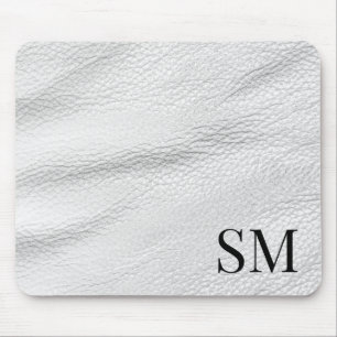 Mousepad Monograma Mínimo Elegante de Couro Branco