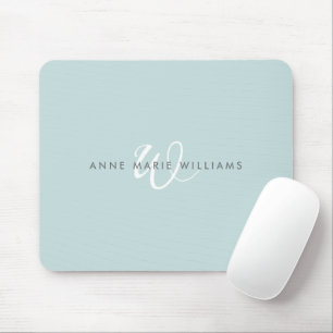 Mousepad Monograma Moderna em Escrita Teal Verde Branco