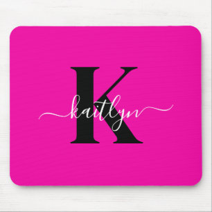 Mousepad Monograma Moderna em Preto e Rosa Choque