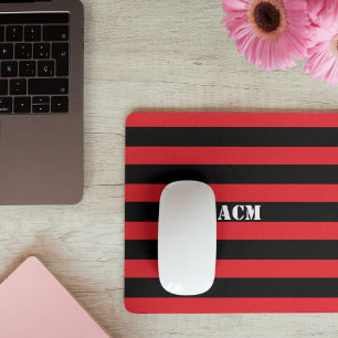 Mousepad Monograma Moderno com Listras Pretas e Vermelhas