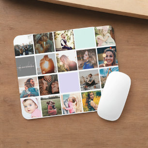 Mousepad Monograma moderno da rede de colagem de 16 fotos d