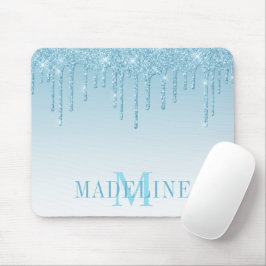 Mousepad Monograma Moderno de Leve Azul Luminosa Azul