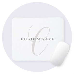 Mousepad Monograma Moderno Elegante Cinza e Branco (editá
