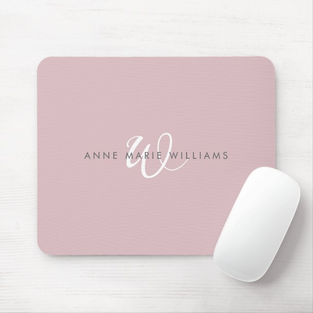 Mousepad Monograma Moderno em Branco com Letra Lilás Empolv (Com mouse)