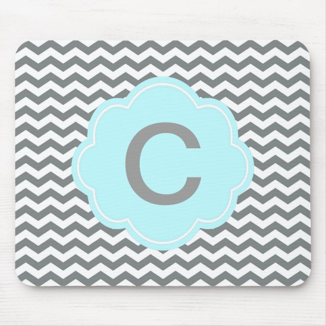 Mousepad monograma moderno em cinza e branco com chevron (Frente)