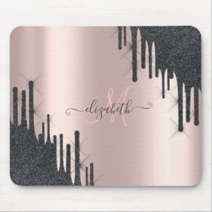 Mousepad Monograma Moderno em Dourado Rosa com Pingos de Br