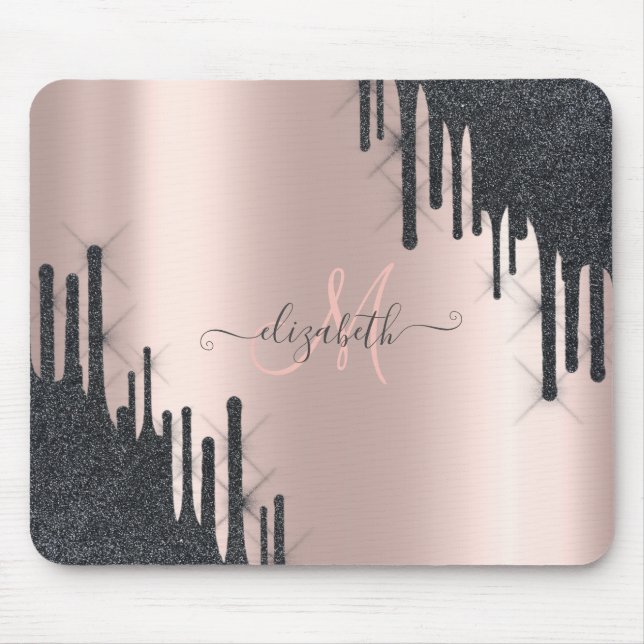 Mousepad Monograma Moderno em Dourado Rosa com Pingos de Br (Frente)