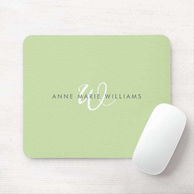 Mousepad Monograma Moderno em Verde Claro e Branco (Com mouse)
