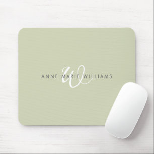 Mousepad Monograma Moderno em Verde Sage Branco com Letra I