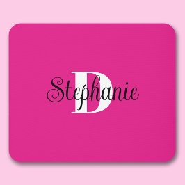 Mousepad Monograma moderno feminino rosa quente preto e bra