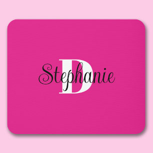 Mousepad Monograma moderno feminino rosa quente preto e bra