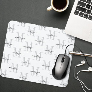 Mousepad Monograma Moderno Minimalista Preto Branco