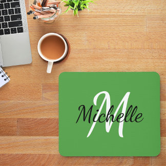 Mousepad Monograma Moderno Simples Inicial + Nome Verde Bra