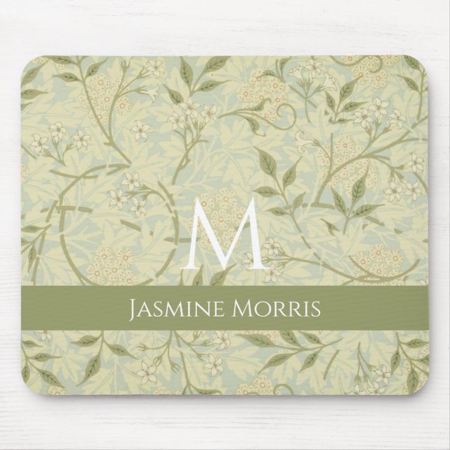 Mousepad Monograma Morris Jasmine Floral Vintage Nome Perso (Frente)