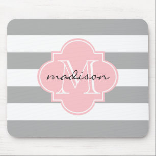 Mousepad Monograma náutico cinzento e cor-de-rosa do