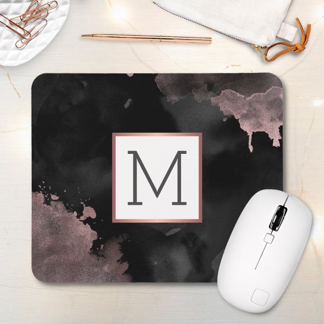Mousepad Monograma Negra Negra rosa Dourada (Criador carregado)