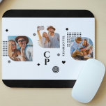 Mousepad Monograma Nome 3 Foto Colagem Moderna<br><div class="desc">Monograma Name 3 Photo Collage Trendy Modern Mouse pads apresenta uma colagem de fotos de três de suas fotos favoritas com seu nome personalizado e monograma em um roteiro preto elegante. Personalize editando o texto nas caixas de texto fornecidas. Perfeito para aniversário, Natal, Dia de as mães, Dia de os...</div>