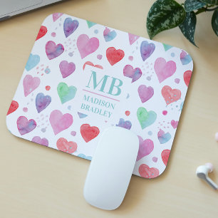 Mousepad Monograma Nome Amor Coração Aquarela Padrão Gir