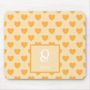 Mousepad Monograma Nome Corações Laranja Padrão