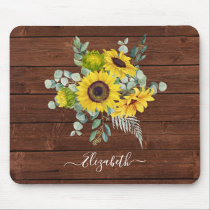 Mousepad Monograma Nome Madeira Rústica Amarelo Girassol