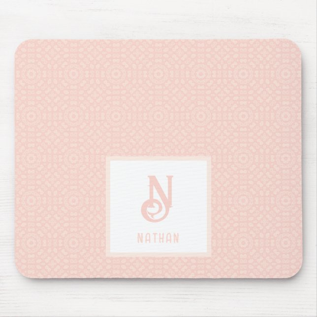 Mousepad Monograma Nome Neon Pink Heart Peach Padrão (Frente)
