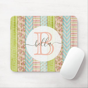 Mousepad Monograma Nome Shabby Rosas em algodão de madeira 