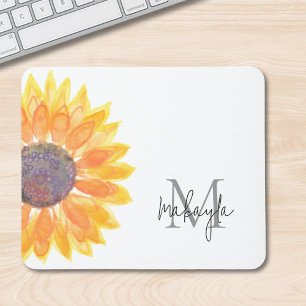 Mousepad Monograma Nome Watercolor Sunflower