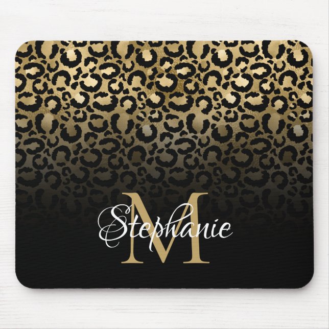 Mousepad Monograma Ombre de Leopardo Preto e Dourado Femini (Frente)