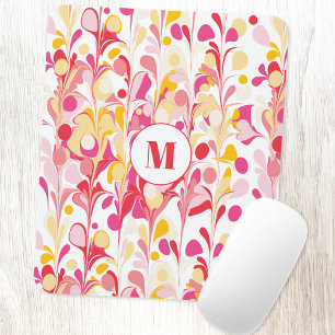 Mousepad Monograma Padrão Abstrato Mármore Retro Rosa